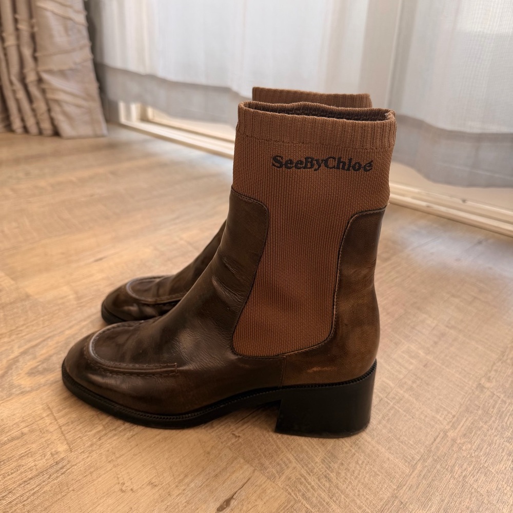 See by Chloe women’s Brown Leather Ankle Chelsea Boots size 37 - Picture 4 of 8